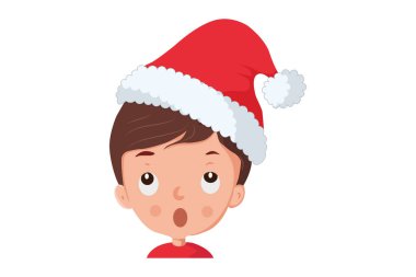 Boy wearing Santa hat vector isolated on white background. Perfect for coloring book, textiles, icon, web, painting, books, t-shirt print.