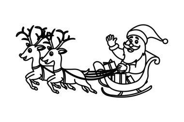 merry christmas and happy new year card with reindeer and santa . vector illustration