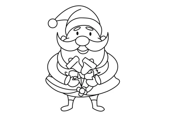 Vector cartoon illustration of friendly smiling Santa Claus ringing a bell vector isolated on white background. Perfect for coloring book, textiles, icon, web, painting, books, t-shirt print.