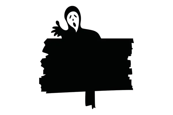 Signboard with ghost vector isolated on white. Halloween signboard vector.