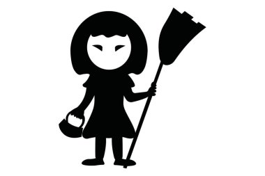 Crazy witch holding broomstick vector isolated on white background. Happy Halloween vector illustration.