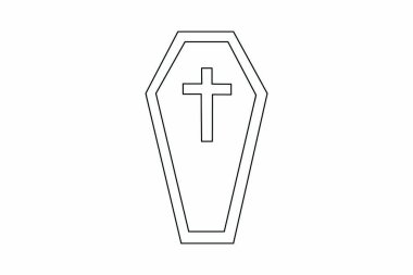 Coffin for the dead or casket with cross line art vector icon for games and websites. Halloween line art vector.