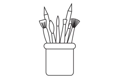 Jar of Paint Brushes isolated on white background. coloring Page Isolated for Kids. for home decor such as posters, wall art, tote bag, t-shirt print.
