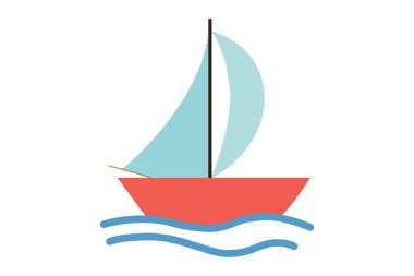 Sailboat. Cute boat with sails on a white isolated background. water waves. Vector illustration