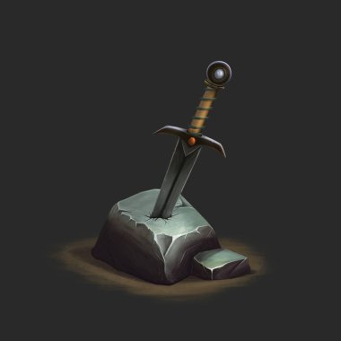 fantasy silver sword with a long blade on isolated white background. 