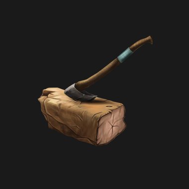 fantasy hatchet with long blade on isolated white background.