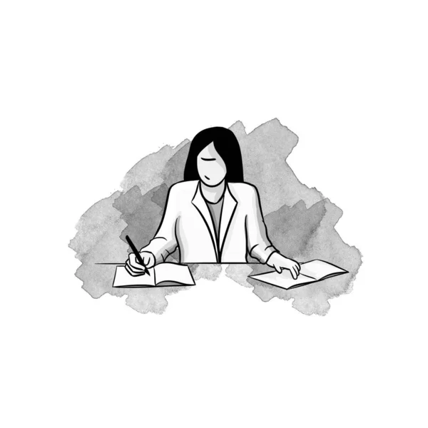 A corporate woman making notes on the desk. Corporate illustration.