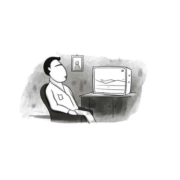 Young Man Sitting Sofa Watching Home Comfort Corporate Life Illustration — Fotografia de Stock