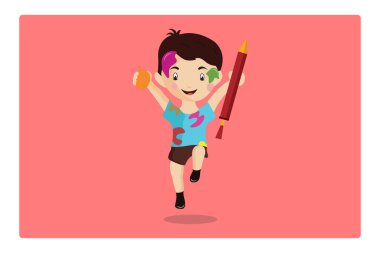 happy Holi. Cartoon Young boy Playing Holi vector illustration design.