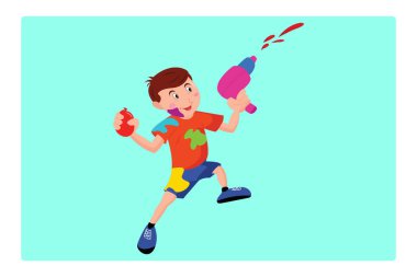 happy Holi. Cartoon Young boy Playing Holi vector illustration design.