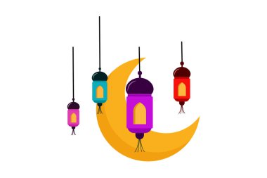 Beyaz arkaplanda izole edilmiş Ramazan Kareem İslami tasarımı hilal ay. 