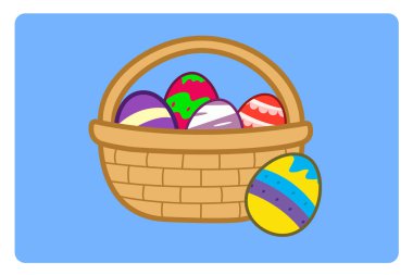  Çeşitli çizimleri olan Paskalya yumurtaları. düz tasarım biçimi asgari vektör çizimi.