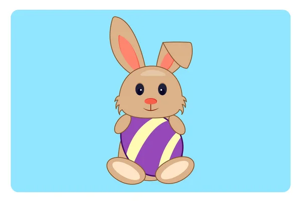 Маленький Мультяшный Кролик Держит Пасхальное Яйцо — стоковый вектор