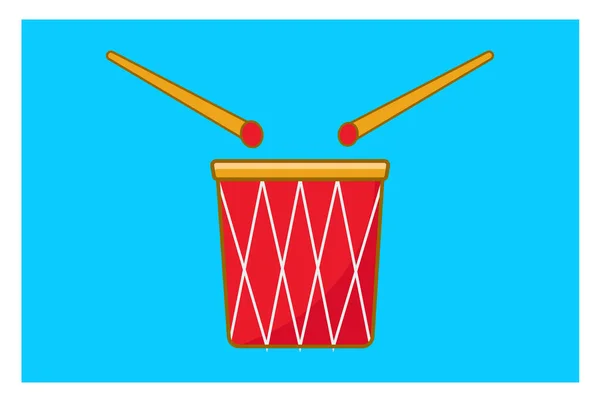 红色的鼓和木制的鼓棒 平面矢量图解孤立 — 图库矢量图片