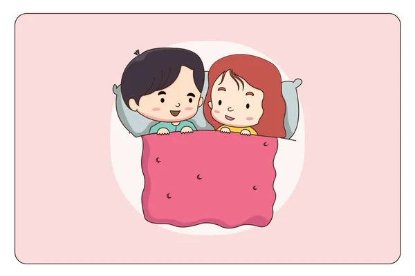 Vektor Illustration Eines Niedlichen Cartoon Paares Das Auf Dem Bett — Stockvektor