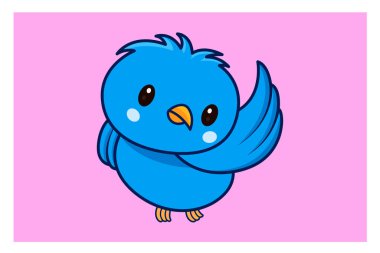 şirin çizgi film mavi kuş vektör çizimi