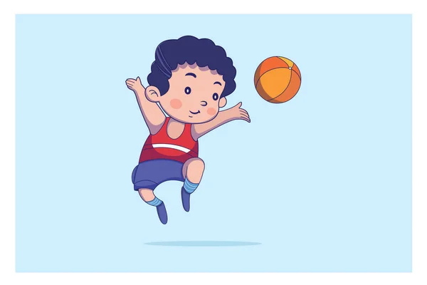 Chico Jugando Baloncesto Bola Vector Ilustración — Vector de stock