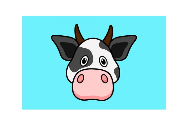 Vector Illustration Art Cute Little Cartoon Cow Face Blue Background — Stock Vector