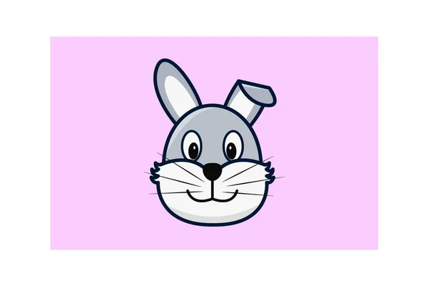 Vector Illustration Art Icon Cute Little Grey Rabbit Smiling Face — Stock Vector