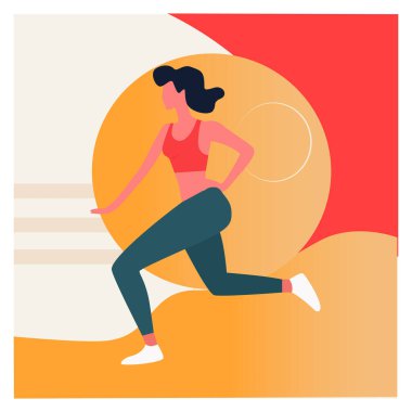  Vektör illüstrasyon sanatı animasyonu kadın spor yapıyor forma giymek için.