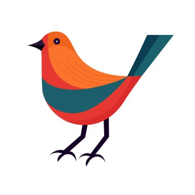 Kısa ayaklı küçük bir kuşun vektör görüntüsü ve turuncu tüylü renkli bir vücut vektör çizim sanatı