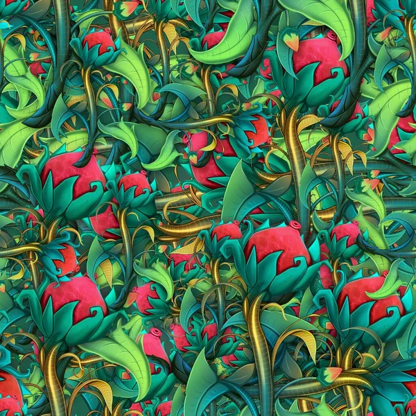 Используя Иллюстративное Искусство Создайте Непрерывный Рисунок Растений Листьями Стволовыми Ветвями — стоковое фото