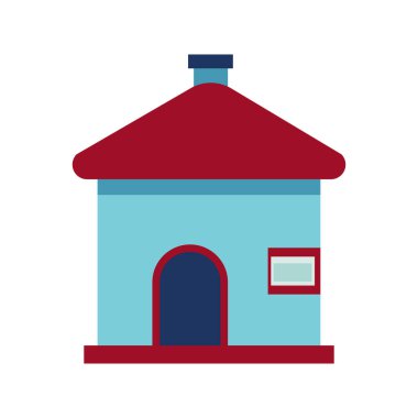 Vektör illüstrasyonlarını kullanarak, beyaz arka planda izole edilmiş kırmızı çatıda bacası olan çizgi film evcil hayvan evi