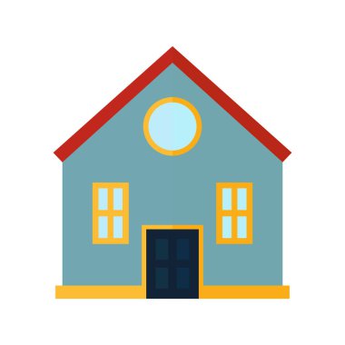 Küçük bir ev, ön, dış, ikonlar ve bir bina simgesinin izole edilmiş vektör çizimi.