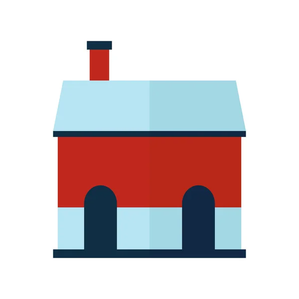 Usando Ilustración Vectorial Arte Azul Casa Roja Con Dos Entradas — Vector de stock