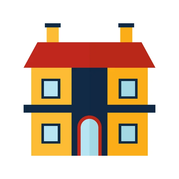 Kostenlose Vektorillustration Eines Zweistöckigen Privathauses Mit Rotem Dach Und Gelben — Stockvektor