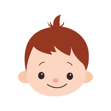 Beyaz arka plan çizim sanatında izole edilmiş şirin saç stili kahverengi saçlı bebek yüzü.