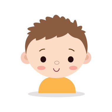 Tombul yanaklı şirin bir bebek yüzü ve beyaz arka plan illüstrasyon sanatında izole edilmiş sarı bir tişört.