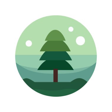 Beyaz arkaplanda kar yağarken yeşil bir Noel ağacının vektör çizimi