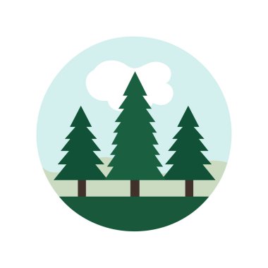 Beyaz zemin üzerinde izole edilmiş, bulutlu sezon çember dizaynında bir Noel ağacı oluşturulur.. 