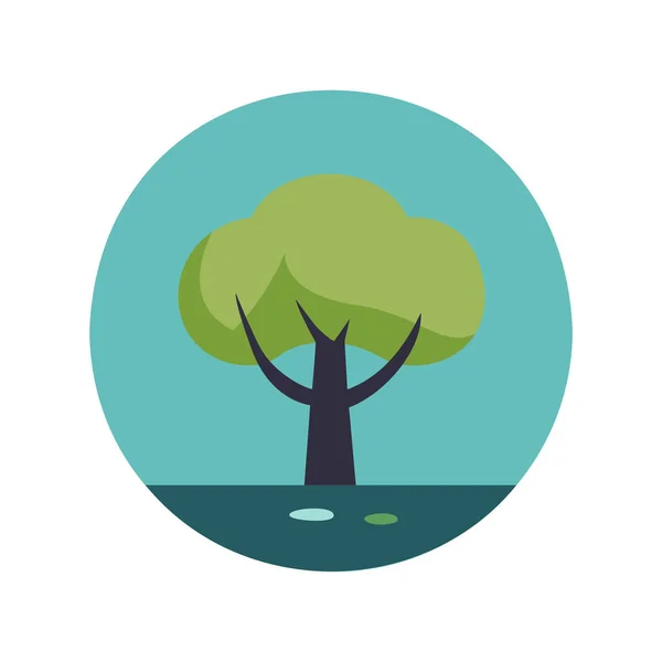 Векторная Иллюстрация Круглого Рисунка Зеленой Иконки Дерева Белом Фоне — стоковый вектор