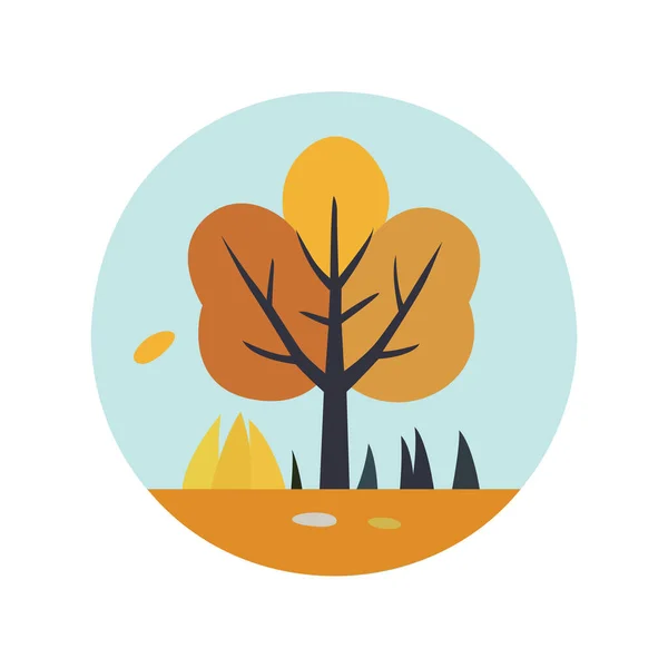 Изолированное Векторное Изображение Дерева Апельсиновыми Листьями Оранжевым Пейзажем Весенний Сезон — стоковый вектор