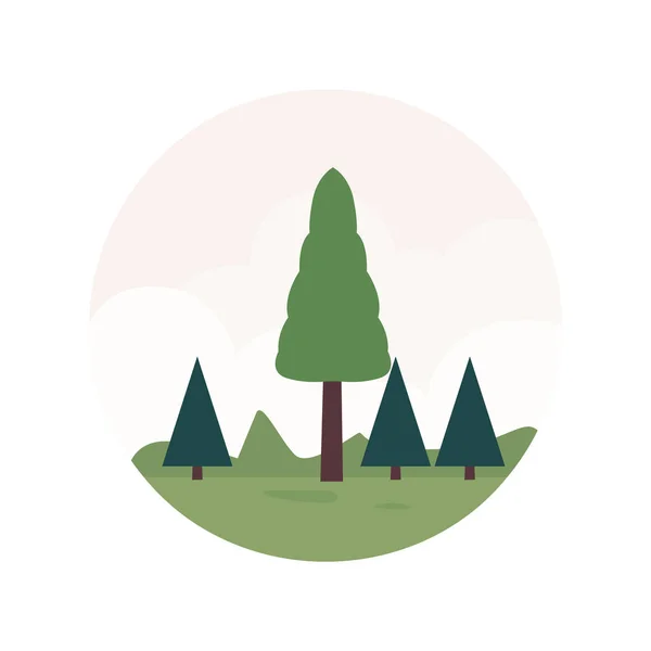 Использование Векторных Иллюстраций Круговая Сцена Различными Формами Деревьев Облаков Зеленой — стоковый вектор