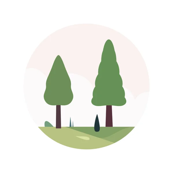 Использование Векторных Иллюстраций Ландшафтный Символ Зеленых Деревьев Рисунке Круга Изолированы — стоковый вектор