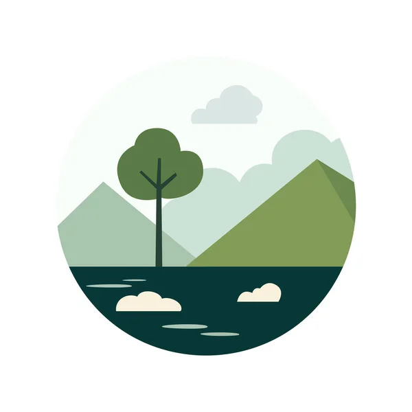 Векторная Иллюстрация Пейзаж Зелени Природы Гор Круговом Дизайне — стоковый вектор
