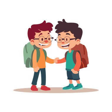  Vektör illüstrasyon sanatını kullanarak küçük okul çocuğu el ele tutuşuyor.