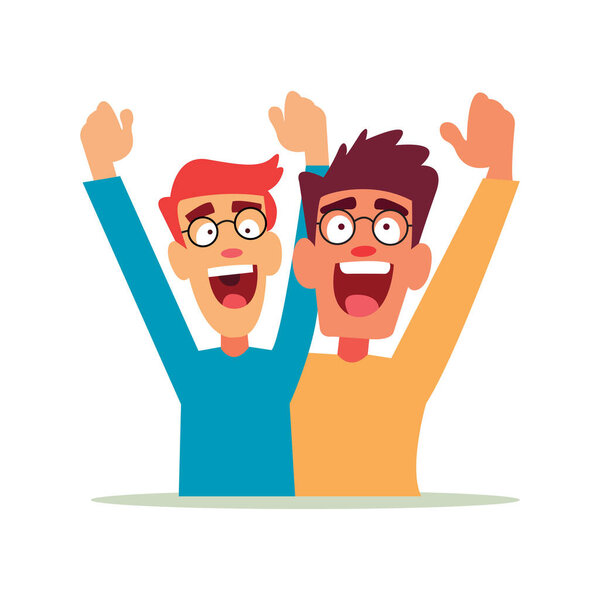 happy friendship day two cute schoolchildren enjoying each other using vector illustrationart