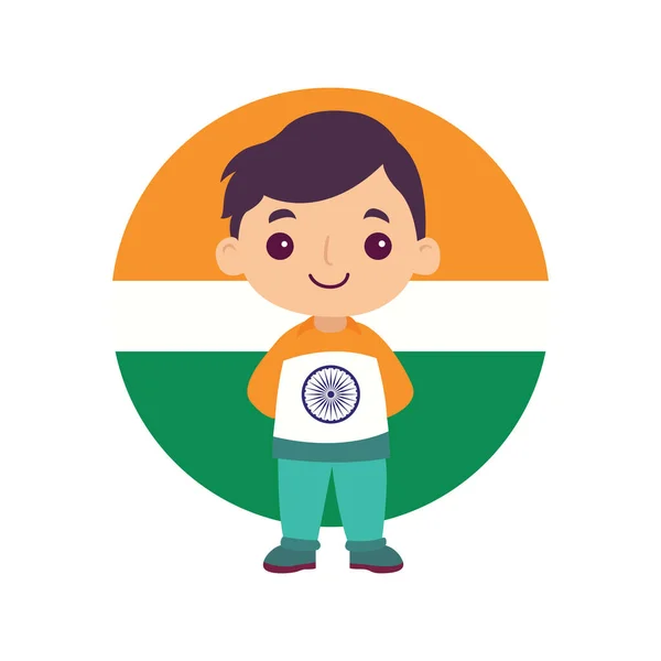 Szczęśliwy Dzień Niezależność Wektor Ilustracja Sztuka Chłopiec Indyjskiej Flagi Okrągłym — Wektor stockowy