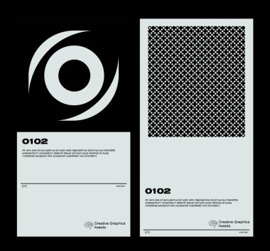 Neomodern aesthetics of brutalism design vector poster cover layout made with abstract elements and geometric shapes. Useful for creating invitations, banners, posters, flyers, prints, labels, etc.