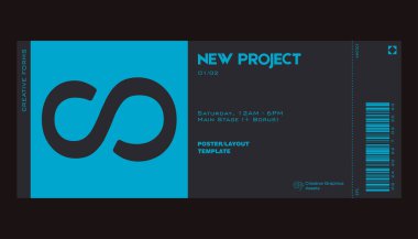 Modern exhibition ticket template layout made with abstract vector geometric shapes. Brutalism inspired graphics. Great for branding presentation, poster, cover, art, tickets, prints, etc.