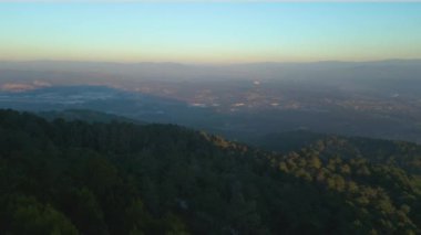 Aerial view from of the north of Portugal and south of Galicia full of native trees, in Monte Aloia, Spain