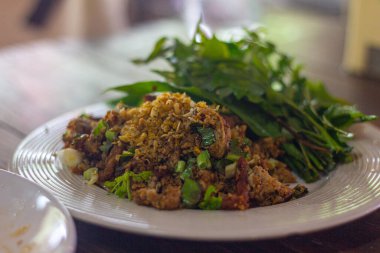 Spicy minced pork salad the North thailand