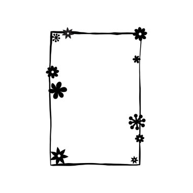 Black simple line Rectangle Little Flowers. Vector illustration for decorate logo, greeting cards and any design. Basic elements resource about nature.
