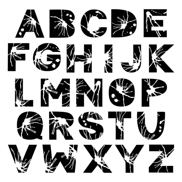 Decoratieve Lettertype Alfabet Met Splash Textuur Vector Grunge Thema — Stockvector