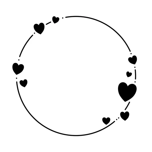 Schwarze Linie Kreis Rahmen Mit Kleinen Herzen Vektorillustration Zum Dekorieren — Stockvektor