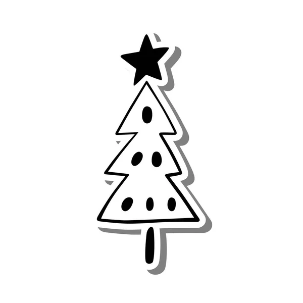 Monochromer Weihnachtsbaum Auf Weißer Silhouette Und Grauem Schatten Vektor Illustration — Stockvektor